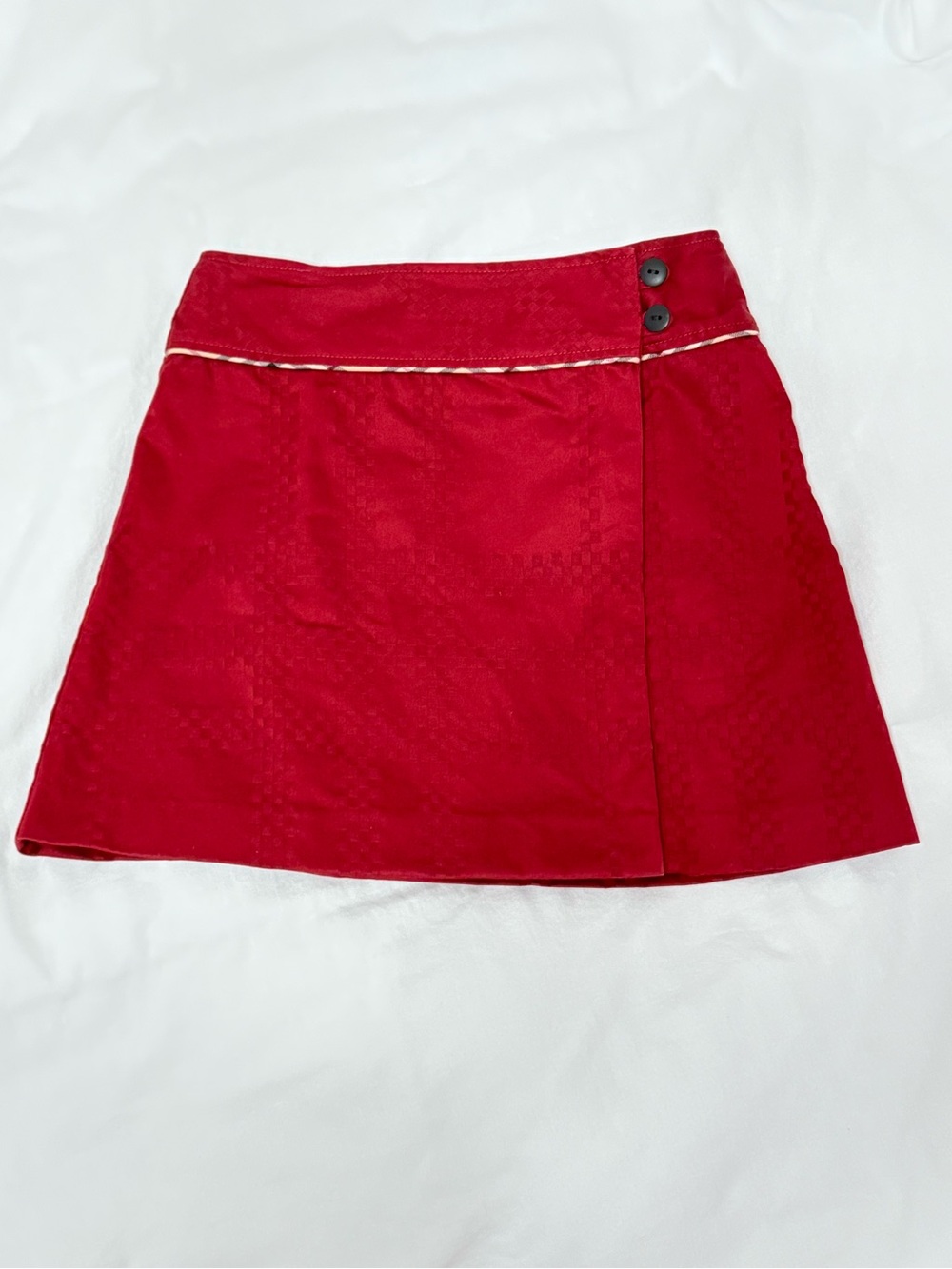 Burberry Red A-Line Mini Skirt with Contrast Piping